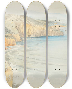 Triptych art skateboard deck of Nicholas Chevalier Coast Near Dunedin by Nicholas Chevalier (1828-1902)
