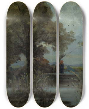 Triptych art skateboard deck of Udovt Ordk Koat Strom Pri Jazere by udovt ordk (1865-1937)