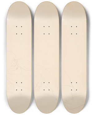 Triptych art skateboard deck of Charles Demuth Recliningwoman by Charles Demuth (1883-1935)