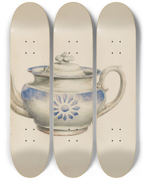 Triptych art skateboard deck of Charles Moss Teapot by Charles Moss