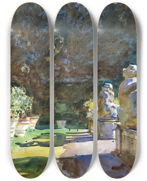Triptych art skateboard deck of John Singer Sargent Villa Di Marlia Lucca by John Singer Sargent (1856-1925)