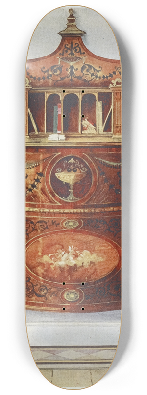 Edwin Foley - Inlaid and painted satinwood writing-desk cabinet, ormolu mounted 8.25 inch art skate deck