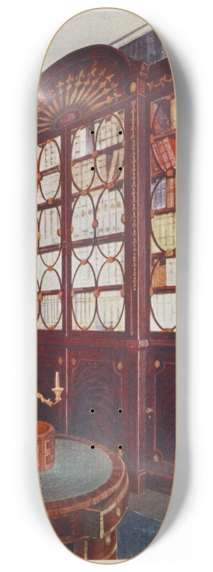 Edwin Foley - Inlaid mahogany break-front bookcase, Mahogany pedestal centre table 8.25 inch art skate deck