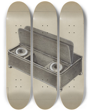 Triptych art skateboard deck of Salvatore Borrazzo Pewter Inkwell by Salvatore Borrazzo