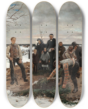 Triptych art skateboard deck of Gustaf Cederstrm A Funeral In Alsike by Gustaf Cederstrom (1845-1933)