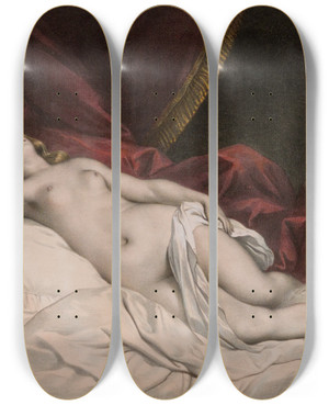Triptych art skateboard deck of Achille Devria Lamav Akt by Achille Deveria (1800-1857)