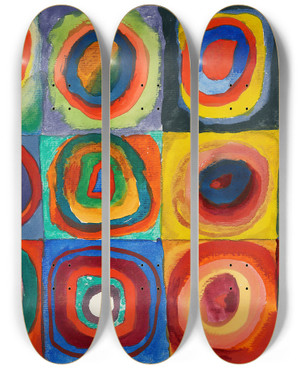 Triptych art skateboard deck of Wassily Kandinsky Quadrate Mit Konzentrischen Ringen by Wassily Kandinsky (1866-1944)