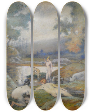 Triptych art skateboard deck of Eduardo Svori Women Bathing by Eduardo Sivori (1847-1918)