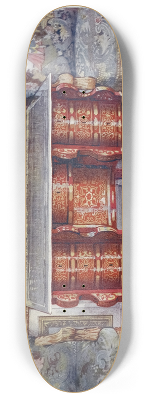 Edwin Foley - Kneehole writing table in red tortoiseshell. Lacquer steel top. Boulle. Gilt fauteuils, upholstered in tapestry 8.25 inch art skate deck