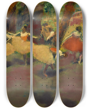 Triptych art skateboard deck of Edgar Degas Before The Performance by Edgar Degas (1834-1917)