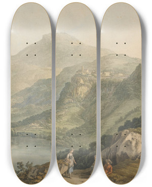 Triptych art skateboard deck of Jakob Philipp Hackert Lake Nemi by Jakob Philipp Hackert (1737-1807)
