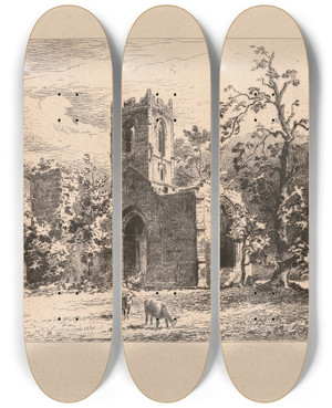 Triptych art skateboard deck of Henri Toussaint Mountgrace Abbey by Henri Toussaint