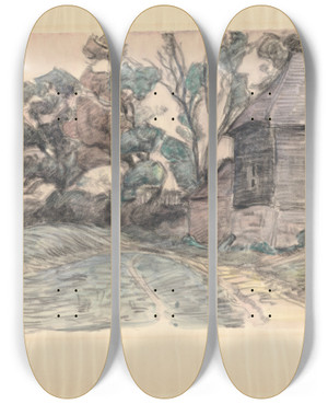 Triptych art skateboard deck of Robert Polhill Bevan Sussex Landscape by Robert Polhill Bevan (1865-1925)