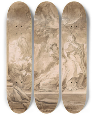 Triptych art skateboard deck of Jeanhonor Fragonard The Sacrifice Of Coresus by Jean-Honor Fragonard (1732-1806)