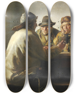 Triptych art skateboard deck of Michael Ancher Fiskere Omkring Et Bord Drikker En Fyraftensl by Michael Ancher (1849-1927)