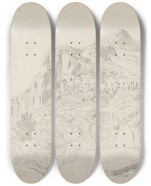Triptych art skateboard deck of Carl Wagner View Of Capri by Carl Wagner (1796-1867)