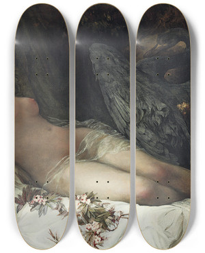 Triptych art skateboard deck of Hans Makart Leda And The Swan by Hans Makart (1840-1884)