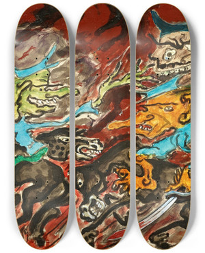 Triptych art skateboard deck of Nils Dardel Ddens Husarer by Nils Dardel (1888-1943)