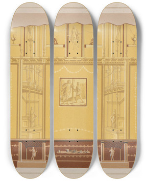 Triptych art skateboard deck of Victor Steeger The Most Beautiful Walls In Pompeii Pl06 by Victor Steeger (19-)