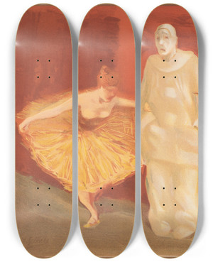 Triptych art skateboard deck of Henrigabriel Ibels Pantomime by Henri-Gabriel Ibels (1867-1936)