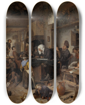 Triptych art skateboard deck of Jan Steen A School For Boys And Girls by Jan Steen (1626-1679)