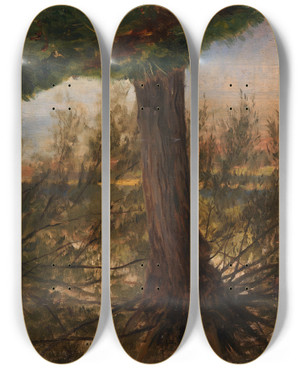 Triptych art skateboard deck of Eliphalet Fraser Andrews Trees Beside A Stream by Eliphalet Fraser Andrews (1835-1915)
