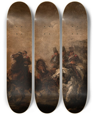 Triptych art skateboard deck of Piotr Michaowski Artillery Crossing A Stream by Piotr Michalowski (1800-1855)