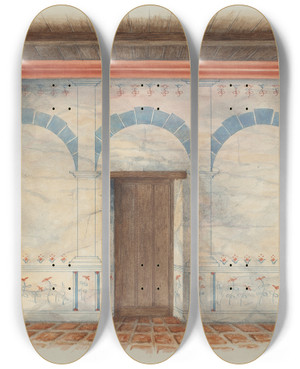 Triptych art skateboard deck of Geoffrey Holt And Harry Mann Waddell Restoration Drawing by Geoffrey Holt And Harry Mann Waddell