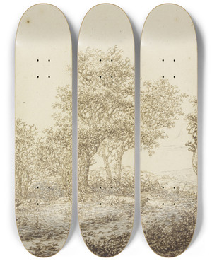 Triptych art skateboard deck of Adriaen Hendriksz Verboom Landschaft Mit Bumen Links Zwei Mnner Im Gesprch by Adriaen Hendriksz Verboom (1627-1673)