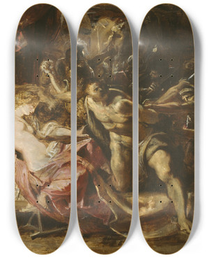 Triptych art skateboard deck of Peter Paul Rubens The Capture Of Samson by Peter Paul Rubens (1577-1640)