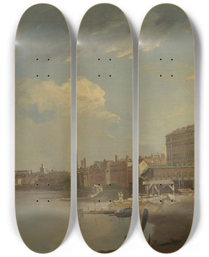 Triptych art skateboard deck of William Hodges The Thames And The Adelphi by William Hodges (1744-1797)