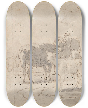 Triptych art skateboard deck of Sawrey Gilpin Goats by Sawrey Gilpin (1733-1807)