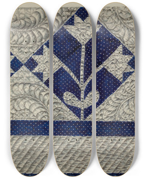 Triptych art skateboard deck of Katherine Hastings Cotton Quilt by Katherine Hastings