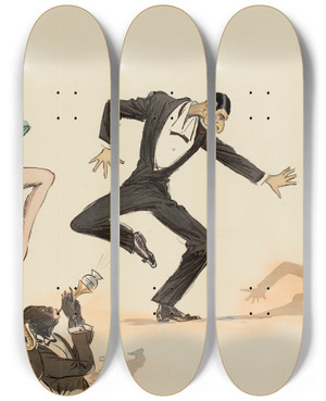 Triptych art skateboard deck of Georges Goursat Sem Sem Yola Letellier Henri Letellier Dansant by Georges Goursat (Sem) (1863-1934)