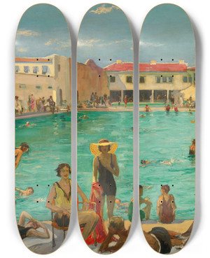 Triptych art skateboard deck of Sir John Lavery Winter In Florida by Sir John Lavery (1856-1941)