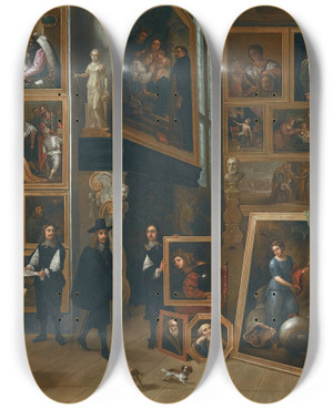 Triptych art skateboard deck of David Teniers The Younger The Picture Gallery Of Archduke Leopold William by David Teniers The Younger (1610-1690)