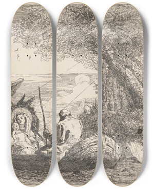 Triptych art skateboard deck of Giovanni Domenico Tiepolo The Holy Family Being Ferried Across The River by Giovanni Domenico Tiepolo (1727-1804)