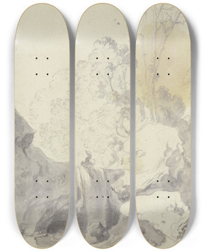 Triptych art skateboard deck of Dirck Van Der Lisse Klage Der Thisbe In Romantischer Landschaft by Dirck van der Lisse (1607-1669)