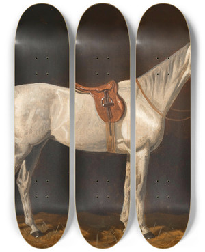 Triptych art skateboard deck of Emil Volkers A White Horse In A Stable_2 by Emil Volkers (1831-1905)