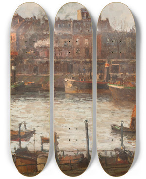 Triptych art skateboard deck of Paul Kutscha Duisburg Harbour by Paul Kutscha (1872-1935)