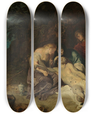 Triptych art skateboard deck of Peter Paul Rubens The Lamentation Over The Dead Christ by Peter Paul Rubens (1577-1640)