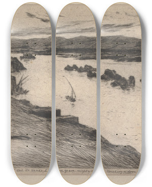 Triptych art skateboard deck of Robert Charles Goff The Nile by Robert Charles Goff (1837-1922)
