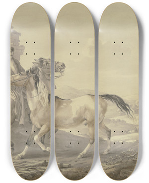 Triptych art skateboard deck of Johann Georg Pforr Polish Horses by Johann Georg Pforr (1745-1798)