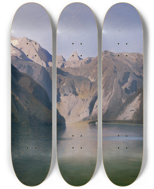 Triptych art skateboard deck of August Schaeffer Von Wienwald Blick Ber Den Knigssee by August Schaeffer Von Wienwald (1833-1916)