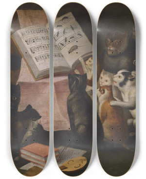 Triptych art skateboard deck of Flemish School Aglaring Of Cats Making Music And Singing by Flemish School