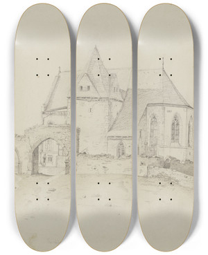 Triptych art skateboard deck of Victor Mller Der Lollarer Kirchberg An Der Lahn by Victor Muller (1829-1871)