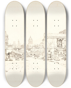 Triptych art skateboard deck of Thomas Shotter Boys Quayside Notre Dame In Distance by Thomas Shotter Boys (1803-1874) Triptych art skateboard deck of Thomas Shotter Boys Quayside Notre Dame In Distance by Thomas Shotter Boys (1803-1874)