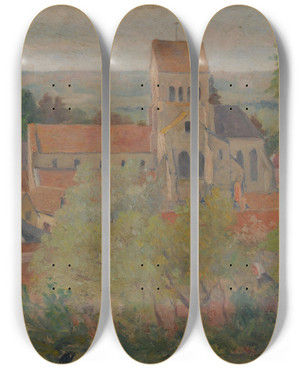 Triptych art skateboard deck of Gustave Pierre Village by Gustave Pierre (1875-1939)