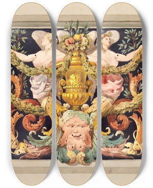 Triptych art skateboard deck of Lilly Walther Pindkaunistus by Lilly Walther (1866-1946)