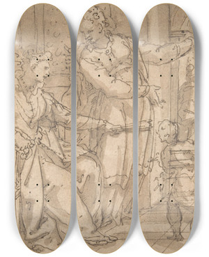 Triptych art skateboard deck of Hans Weiner Two Women Talking by Hans Weiner (1575-1619)